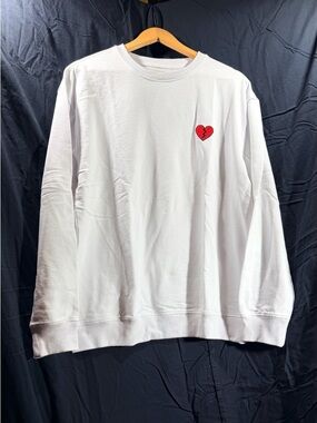 White Crewneck Sweatshirt with Red Broken Heart Embroidery